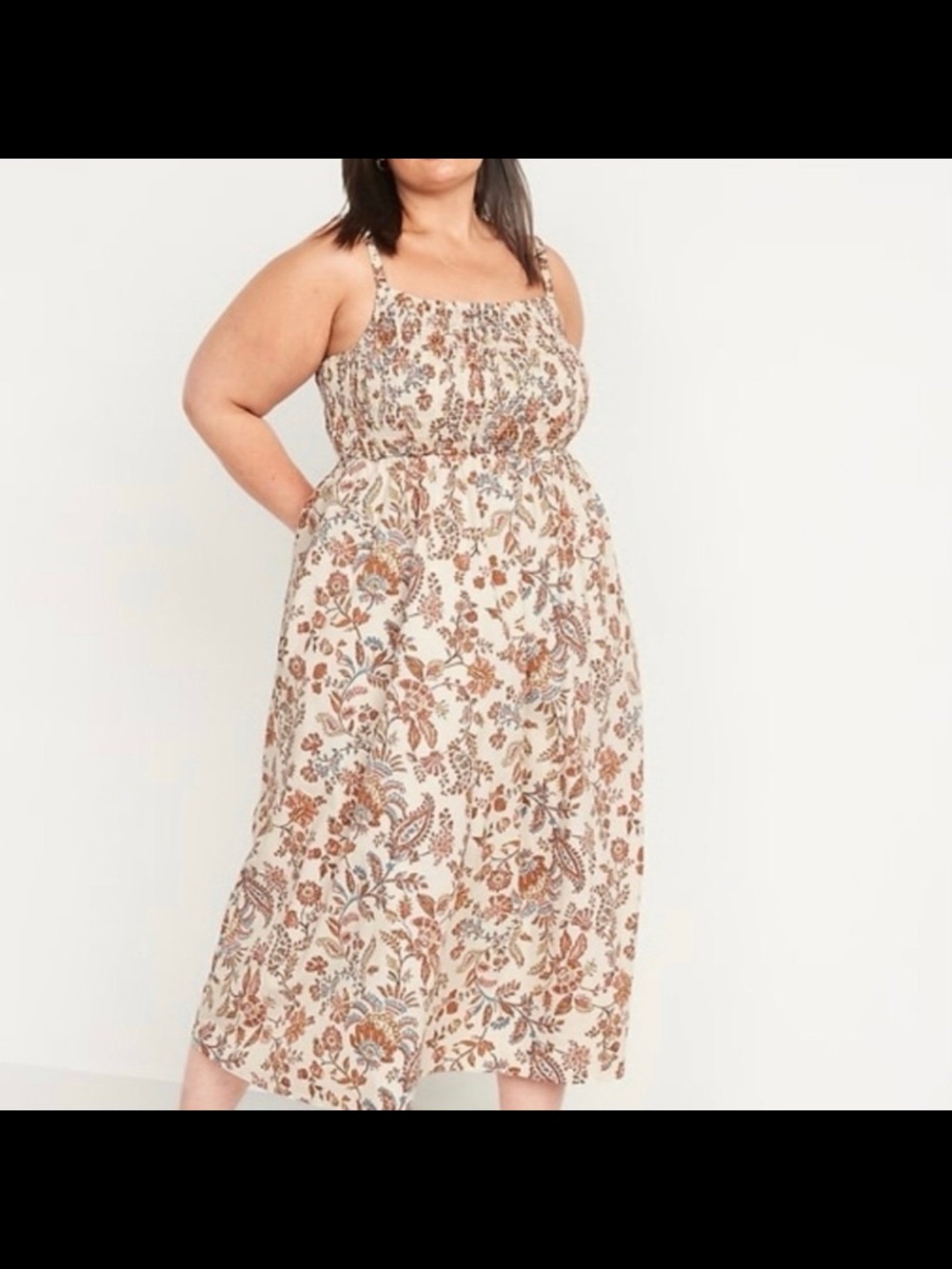 NEW Old Navy Smocked Midi Poplin
Dress Open Back Fit &Flare Sleeveless
Floral 4X